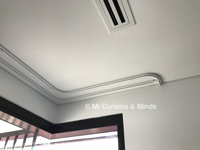 Custom bent ceiling fixed tracking Central Coast Curtains